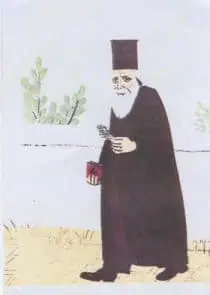 A drawing of a man in a hat