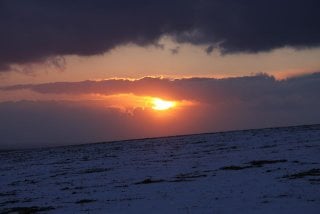 Snow on the south downs at dusk