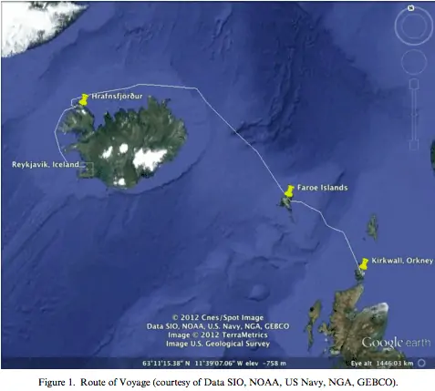 Map of Scotland to Iceland via Faroe Islands